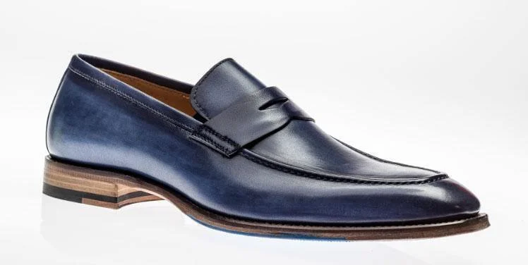 Plus Size Men's Striped Chambray Casual Shirts with a Spread Collar for a Preppy AppearanceAMBERES LOAFER by JOSE REAL Made in Italy-Deep Blue Plus Size Men's Striped Chambray Casual Shirts with a Spread Collar for a Preppy AppearanceAMBERES LOAFER by JOSE REAL Made in Italy-Deep Blue