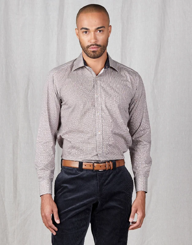 Men's Short - Sleeve Linen Casual Shirts in Light Khaki for a Breathable Summer OptionBarbican Gold & Navy Geo Print Shirt Men's Short - Sleeve Linen Casual Shirts in Light Khaki for a Breathable Summer OptionBarbican Gold & Navy Geo Print Shirt