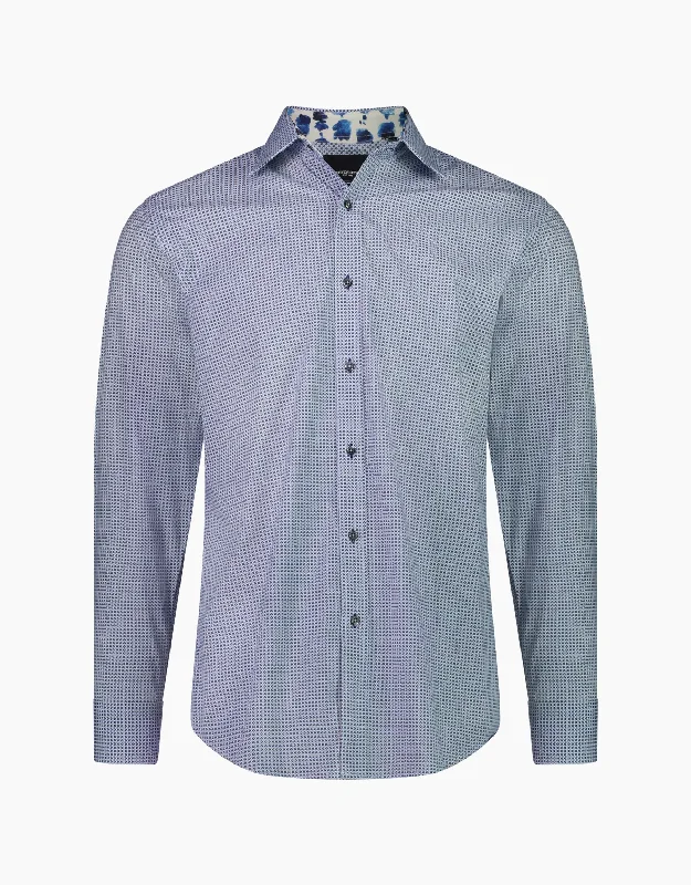 Men's Sustainable Recycled Material Casual Shirts for Eco - Conscious ConsumersBarbican Navy & Blue Geo Print Shirt Men's Sustainable Recycled Material Casual Shirts for Eco - Conscious ConsumersBarbican Navy & Blue Geo Print Shirt