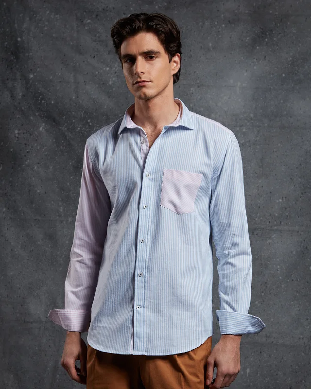 Men's Wrinkle - Resistant Polyester Blend Casual Shirts for Easy Travel and MaintenanceOxford Striped Shirt - Pink & Light Blue Men's Wrinkle - Resistant Polyester Blend Casual Shirts for Easy Travel and MaintenanceOxford Striped Shirt - Pink & Light Blue