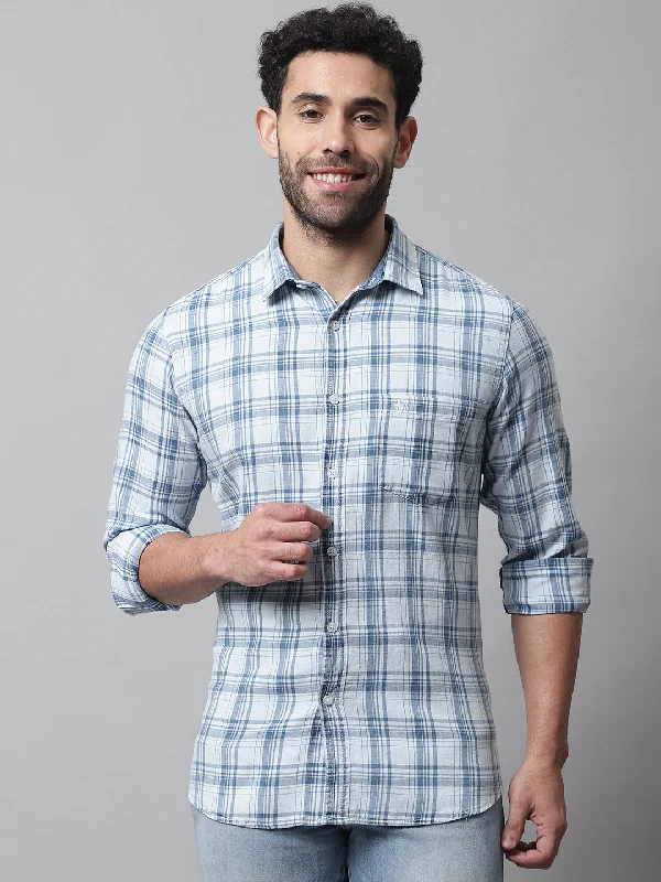 Men's Linen Blend Casual Shirts with Roll - Up Sleeves for a Summer Beach LookMen's Navy Blue Casual Big Checks Full Sleeve Shirt Men's Linen Blend Casual Shirts with Roll - Up Sleeves for a Summer Beach LookMen's Navy Blue Casual Big Checks Full Sleeve Shirt