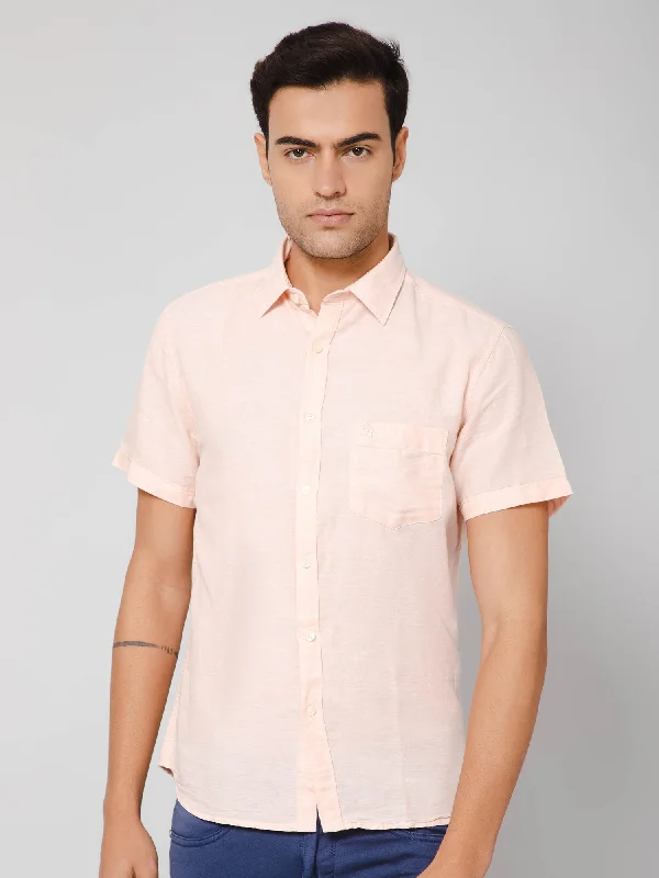 Men's Slim - Fit Printed Floral Casual Shirts in Pastel Colors for a Spring - Inspired VibeMen's Light Peach Casual Plain Half Sleeve Shirt Men's Slim - Fit Printed Floral Casual Shirts in Pastel Colors for a Spring - Inspired VibeMen's Light Peach Casual Plain Half Sleeve Shirt