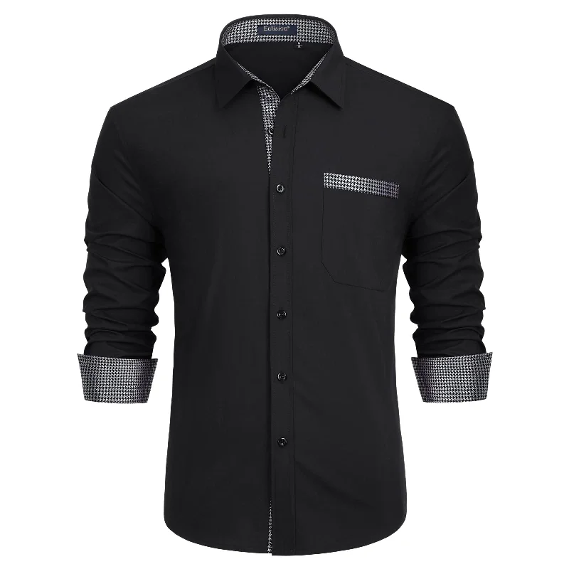 Men's Cotton Poplin Dress Shirts in Royal Blue with a Box Pleat at the Back for Added ComfortCasual Formal Shirt with Pocket - BLACK Men's Cotton Poplin Dress Shirts in Royal Blue with a Box Pleat at the Back for Added ComfortCasual Formal Shirt with Pocket - BLACK