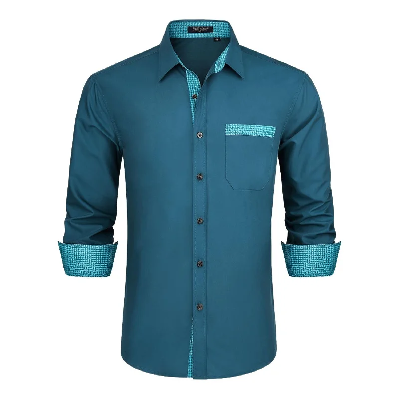 Men's French Cuff Dress Shirts in Charcoal Grey with Mother - of - Pearl Buttons for a Formal OccasionCasual Formal Shirt with Pocket - GREEN Men's French Cuff Dress Shirts in Charcoal Grey with Mother - of - Pearl Buttons for a Formal OccasionCasual Formal Shirt with Pocket - GREEN