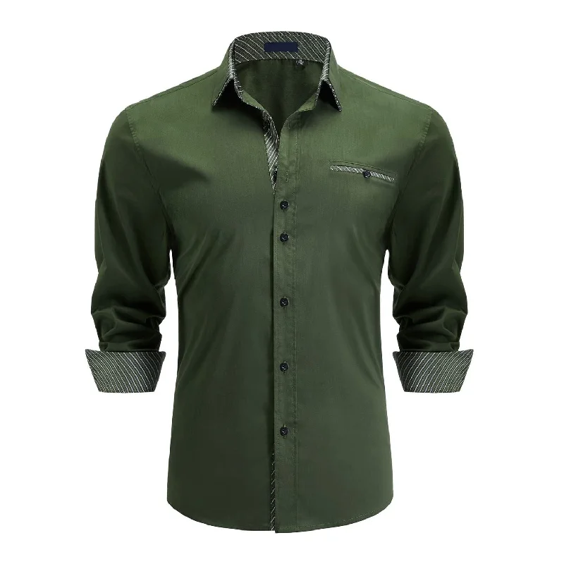 Men's Soft - Touch Modal Blend Dress Shirts in Mustard Yellow for a Bold Fashion StatementCasual Formal Shirt with Pocket - GREEN Men's Soft - Touch Modal Blend Dress Shirts in Mustard Yellow for a Bold Fashion StatementCasual Formal Shirt with Pocket - GREEN