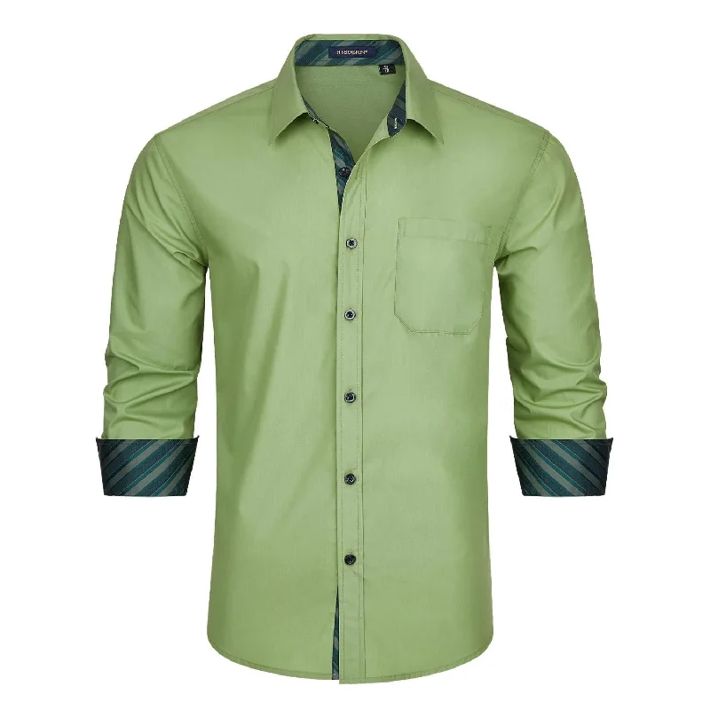 Men's Button - Down Collar Dress Shirts in Creamy Ivory for a Semi - Formal EventCasual Formal Shirt with Pocket - GREEN-S Men's Button - Down Collar Dress Shirts in Creamy Ivory for a Semi - Formal EventCasual Formal Shirt with Pocket - GREEN-S