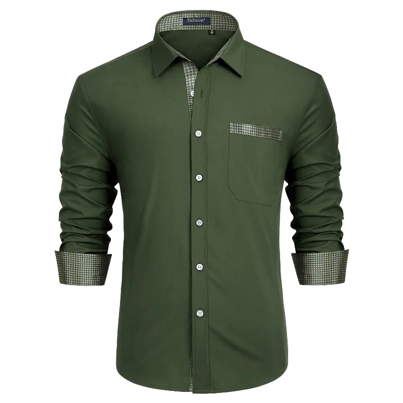 Men's Double - Cuff Dress Shirts in Burgundy with Monogramming Option for a Personalized TouchCasual Formal Shirt with Pocket - GREEN Men's Double - Cuff Dress Shirts in Burgundy with Monogramming Option for a Personalized TouchCasual Formal Shirt with Pocket - GREEN