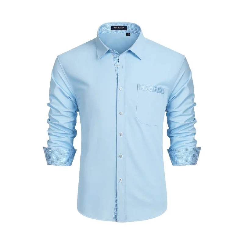 Plus Size Men's Italian - Made Silk Blend Dress Shirts in Navy Blue for a Sophisticated AppealCasual Formal Shirt with Pocket - LIGHT BLUE Plus Size Men's Italian - Made Silk Blend Dress Shirts in Navy Blue for a Sophisticated AppealCasual Formal Shirt with Pocket - LIGHT BLUE