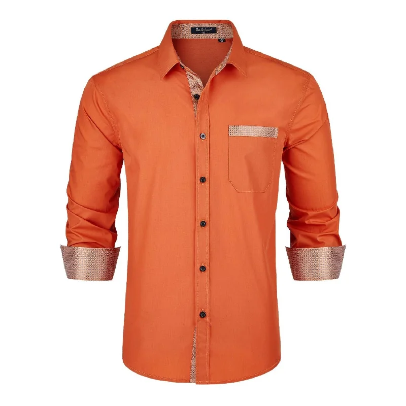 Men's Silk - Finished Dress Shirts in Silver Grey for a Glamorous Evening LookCasual Formal Shirt with Pocket - ORANGE Men's Silk - Finished Dress Shirts in Silver Grey for a Glamorous Evening LookCasual Formal Shirt with Pocket - ORANGE