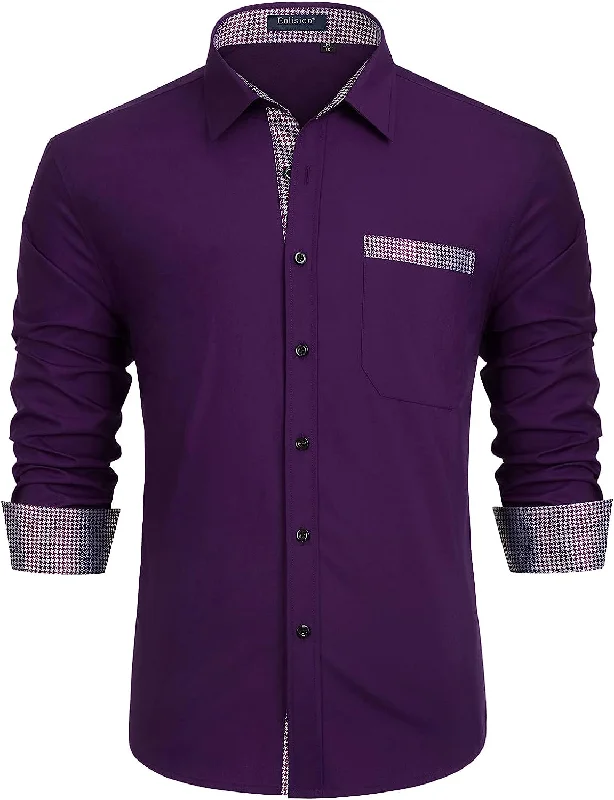 Men's Tailored Fit Linen Blend Dress Shirts in Beige for a Summer Wedding AttireCasual Formal Shirt with Pocket - PURPLE Men's Tailored Fit Linen Blend Dress Shirts in Beige for a Summer Wedding AttireCasual Formal Shirt with Pocket - PURPLE