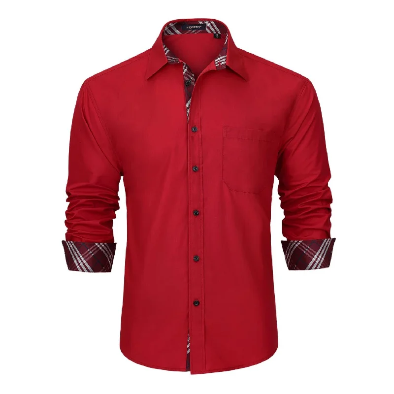 Men's Cotton Poplin Dress Shirts in Royal Blue with a Box Pleat at the Back for Added ComfortCasual Formal Shirt with Pocket - RED Men's Cotton Poplin Dress Shirts in Royal Blue with a Box Pleat at the Back for Added ComfortCasual Formal Shirt with Pocket - RED
