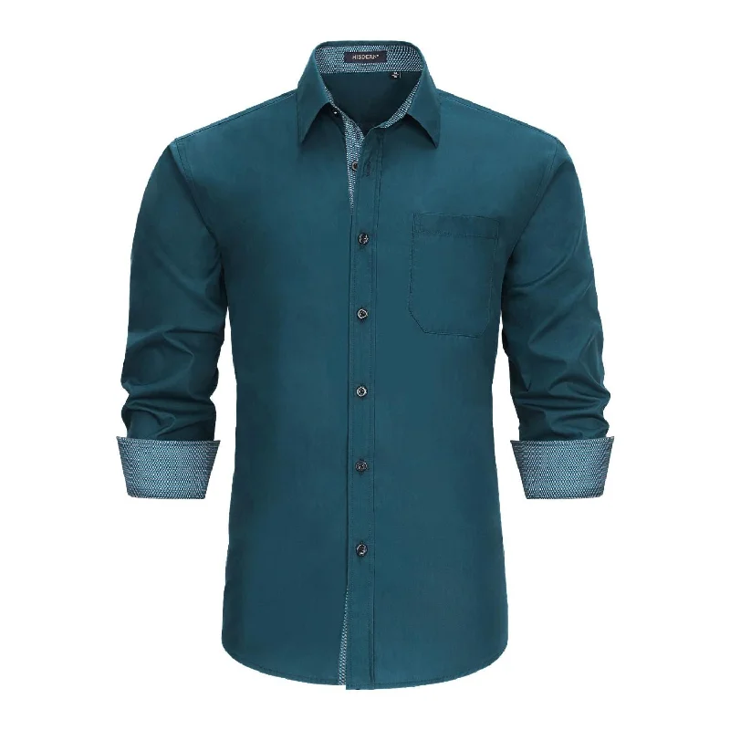 Men's Cotton Poplin Dress Shirts in Royal Blue with a Box Pleat at the Back for Added ComfortCasual Formal Shirt with Pocket - TEAL Men's Cotton Poplin Dress Shirts in Royal Blue with a Box Pleat at the Back for Added ComfortCasual Formal Shirt with Pocket - TEAL