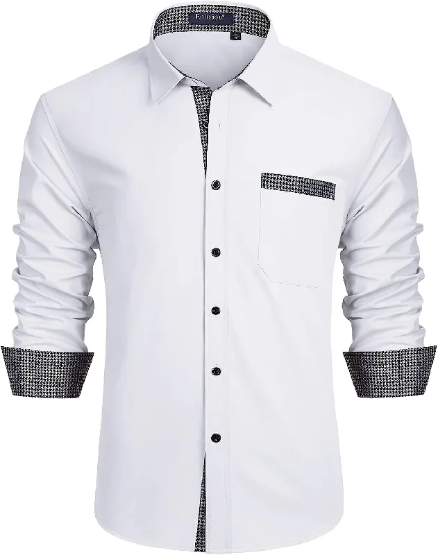 Men's Easy - Care Dress Shirts in Light Grey with a Self - Stripe Pattern for a Refined LookCasual Formal Shirt with Pocket - WHITE Men's Easy - Care Dress Shirts in Light Grey with a Self - Stripe Pattern for a Refined LookCasual Formal Shirt with Pocket - WHITE