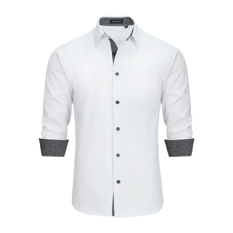 Plus Size Men's Patterned Dress Shirts in Subtle Checks for a Smart - Casual Office EnsembleCasual Formal Shirt with Pocket - WHITE Plus Size Men's Patterned Dress Shirts in Subtle Checks for a Smart - Casual Office EnsembleCasual Formal Shirt with Pocket - WHITE
