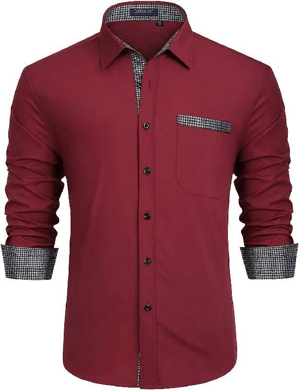 Men's Moisture - Wicking Dress Shirts in Charcoal for a Cool and Dry Feeling at WorkCasual Formal Shirt with Pocket - WINE RED Men's Moisture - Wicking Dress Shirts in Charcoal for a Cool and Dry Feeling at WorkCasual Formal Shirt with Pocket - WINE RED