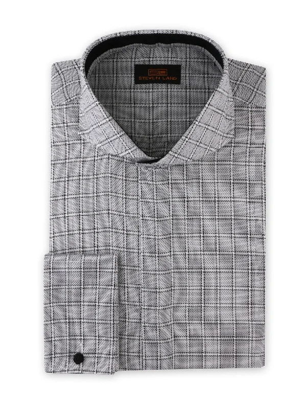 Plus Size Men's Striped Dress Shirts in Navy and White for a Nautical - Inspired StyleGrey Graph Dress Shirt | Classic Fit | 100% Cotton | Cutaway Collar | French Cuff | DA1913