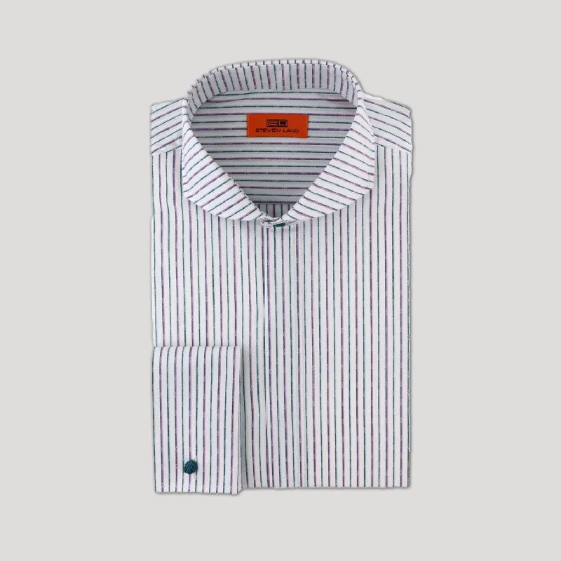 Men's Silk - Finished Dress Shirts in Silver Grey for a Glamorous Evening LookMicro Diamond Striped Dress Shirt | Sea Foam