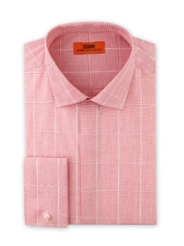 Plus Size Men's Patterned Dress Shirts in Subtle Checks for a Smart - Casual Office EnsembleFine Graph Dress Shirt | Peach Plus Size Men's Patterned Dress Shirts in Subtle Checks for a Smart - Casual Office EnsembleFine Graph Dress Shirt | Peach