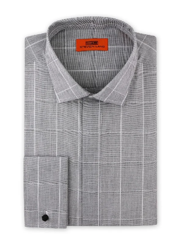 Men's Long - Tail Dress Shirts in Olive Green for Tucking into Trousers NeatlyFine Graph Dress Shirt | Silver | DC1937 Men's Long - Tail Dress Shirts in Olive Green for Tucking into Trousers NeatlyFine Graph Dress Shirt | Silver | DC1937