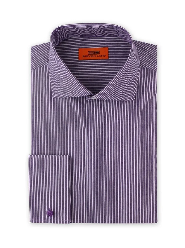 Men's Button - Down Collar Dress Shirts in Creamy Ivory for a Semi - Formal EventPencil Stripe Dress Shirt | Purple | DC1941 Men's Button - Down Collar Dress Shirts in Creamy Ivory for a Semi - Formal EventPencil Stripe Dress Shirt | Purple | DC1941