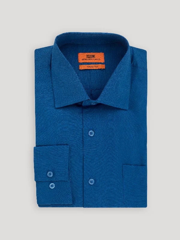 Men's Semi - Fitted Dress Shirts in Emerald Green with Mitered Cuffs for a Polished AppearancePoplin Dress Shirt | Trim Fit | Button Cuff | 100% Cotton | Color F.Blue Men's Semi - Fitted Dress Shirts in Emerald Green with Mitered Cuffs for a Polished AppearancePoplin Dress Shirt | Trim Fit | Button Cuff | 100% Cotton | Color F.Blue