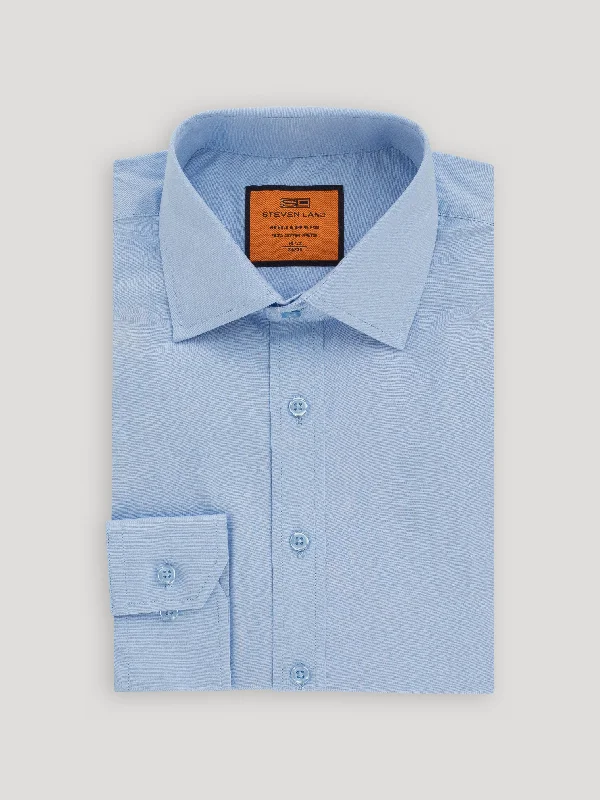 Men's Silk - Finished Dress Shirts in Silver Grey for a Glamorous Evening LookPoplin Dress Shirt | Trim Fit | Button Cuff | 100% Cotton | Color Light Blue