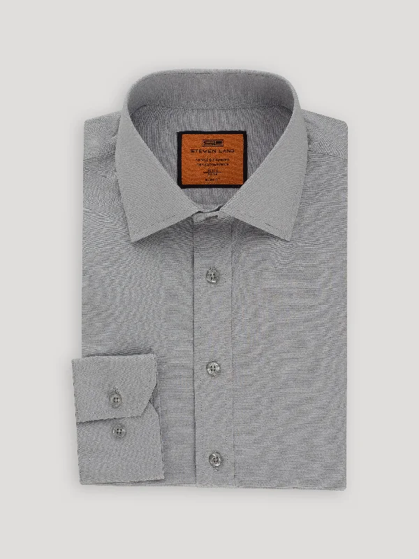 Men's French Cuff Dress Shirts in Charcoal Grey with Mother - of - Pearl Buttons for a Formal OccasionPoplin Dress Shirt | Trim Fit | Button Cuff | 100% Cotton | Color Silver Men's French Cuff Dress Shirts in Charcoal Grey with Mother - of - Pearl Buttons for a Formal OccasionPoplin Dress Shirt | Trim Fit | Button Cuff | 100% Cotton | Color Silver