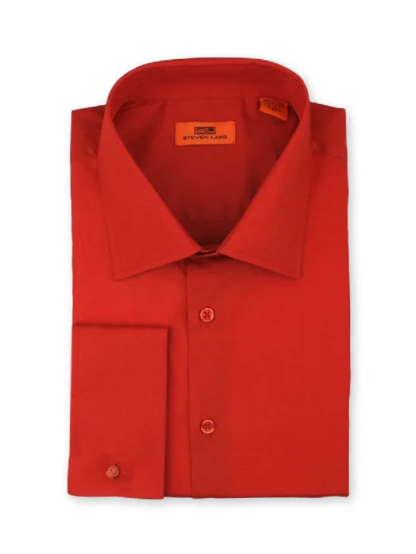 Men's Easy - Care Dress Shirts in Light Grey with a Self - Stripe Pattern for a Refined LookSteven Land Poplin Dress Shirt | French Cuff | 100% Cotton | Red Men's Easy - Care Dress Shirts in Light Grey with a Self - Stripe Pattern for a Refined LookSteven Land Poplin Dress Shirt | French Cuff | 100% Cotton | Red
