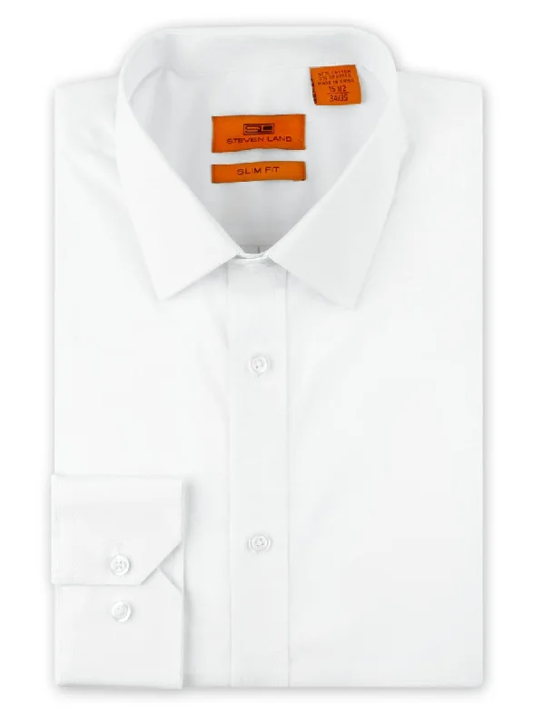 Men's French Cuff Dress Shirts in Charcoal Grey with Mother - of - Pearl Buttons for a Formal OccasionSteven Land Performance Stretch Dress Shirt | Slim Fit | White Men's French Cuff Dress Shirts in Charcoal Grey with Mother - of - Pearl Buttons for a Formal OccasionSteven Land Performance Stretch Dress Shirt | Slim Fit | White