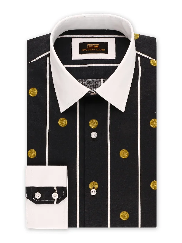 Plus Size Men's Striped Dress Shirts in Navy and White for a Nautical - Inspired StyleSteven Land | Greek Medallion Dress Shirt | Black