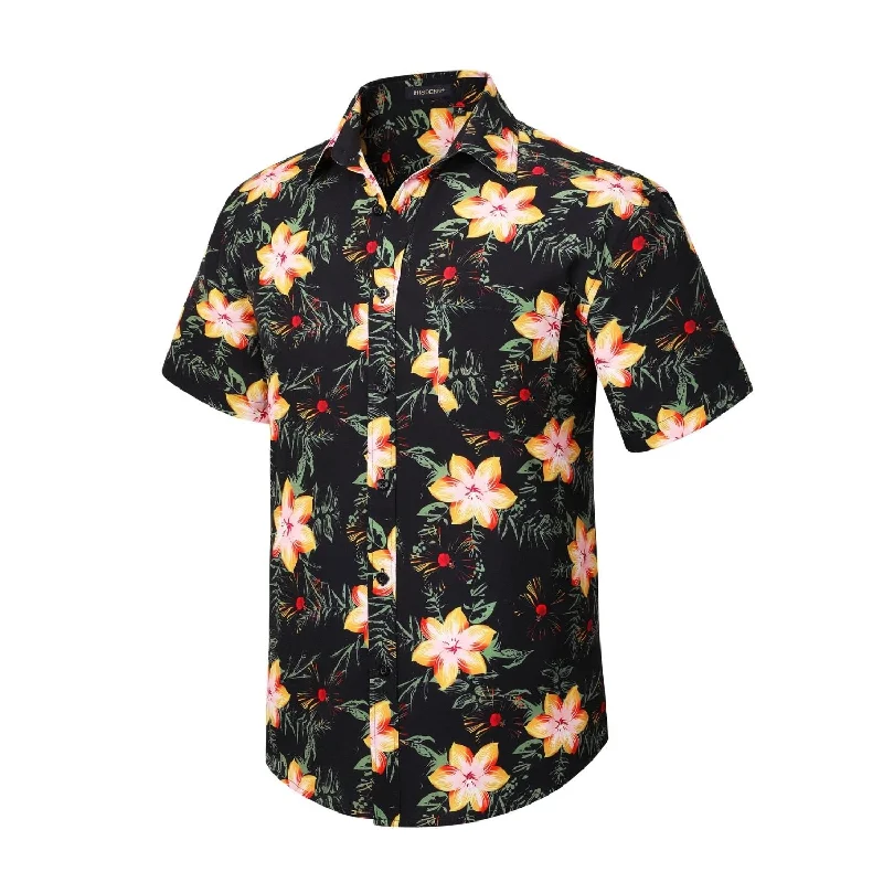 Plus Size Men's Wrinkle - Resistant Polyester Dress Shirts in Black for Easy Travel and MaintenanceFunky Hawaiian Shirts with Pocket - A4-BLACK YELLOW Plus Size Men's Wrinkle - Resistant Polyester Dress Shirts in Black for Easy Travel and MaintenanceFunky Hawaiian Shirts with Pocket - A4-BLACK YELLOW
