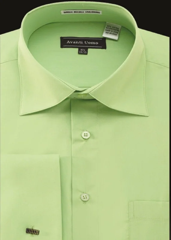 Men's Embroidered Detail Casual Shirts in Beige for a Touch of EleganceMen's French Cuff Dress Shirt Spread Collar- Color Apple Green Men's Embroidered Detail Casual Shirts in Beige for a Touch of EleganceMen's French Cuff Dress Shirt Spread Collar- Color Apple Green