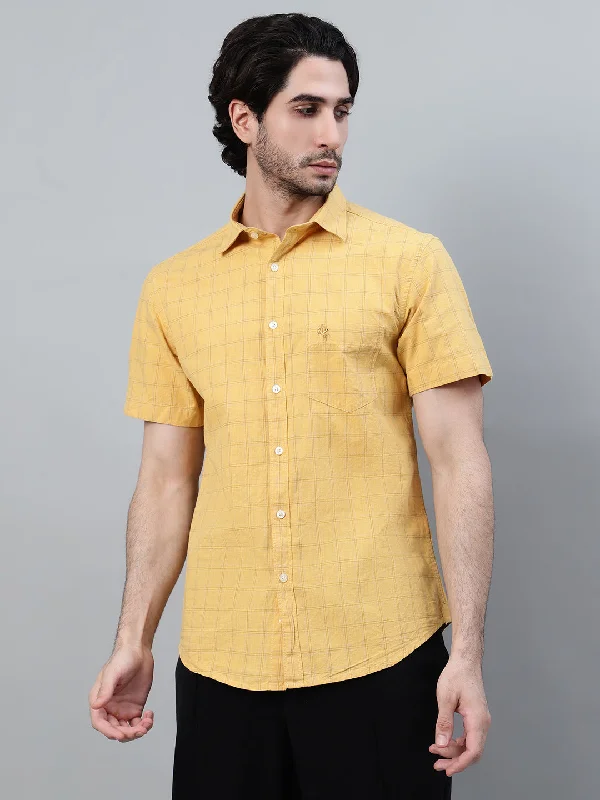 Men's Shearling - Lined Collar Casual Shirts in Brown for a Rustic and Warm AppealMen's Mustard Checkered Half Sleeve Casual Shirt Men's Shearling - Lined Collar Casual Shirts in Brown for a Rustic and Warm AppealMen's Mustard Checkered Half Sleeve Casual Shirt