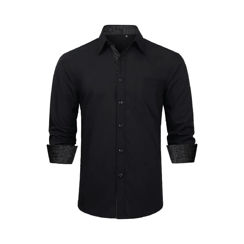 Plus Size Men's Italian - Made Silk Blend Dress Shirts in Navy Blue for a Sophisticated AppealMen's Patchwork Dress Shirt with Pocket - F1-BLACK Plus Size Men's Italian - Made Silk Blend Dress Shirts in Navy Blue for a Sophisticated AppealMen's Patchwork Dress Shirt with Pocket - F1-BLACK