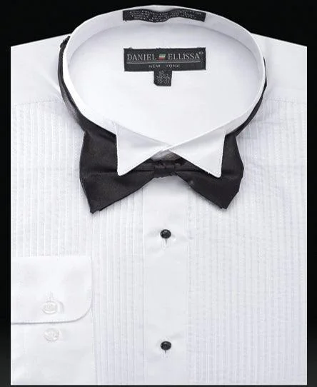 Men's Linen Blend Casual Shirts with Roll - Up Sleeves for a Summer Beach LookWing Collar Pleated Front Tuxedo Formal Shirt, White Men's Linen Blend Casual Shirts with Roll - Up Sleeves for a Summer Beach LookWing Collar Pleated Front Tuxedo Formal Shirt, White