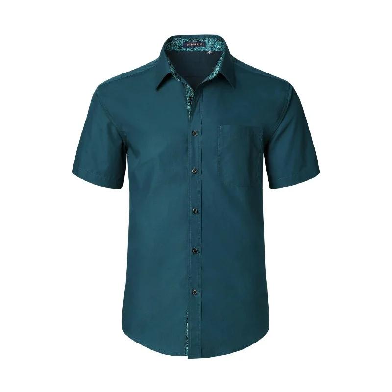 Plus Size Men's Wrinkle - Resistant Polyester Dress Shirts in Black for Easy Travel and MaintenanceMen's Short Sleeve Shirt with Pocket - B1-TEAL Plus Size Men's Wrinkle - Resistant Polyester Dress Shirts in Black for Easy Travel and MaintenanceMen's Short Sleeve Shirt with Pocket - B1-TEAL