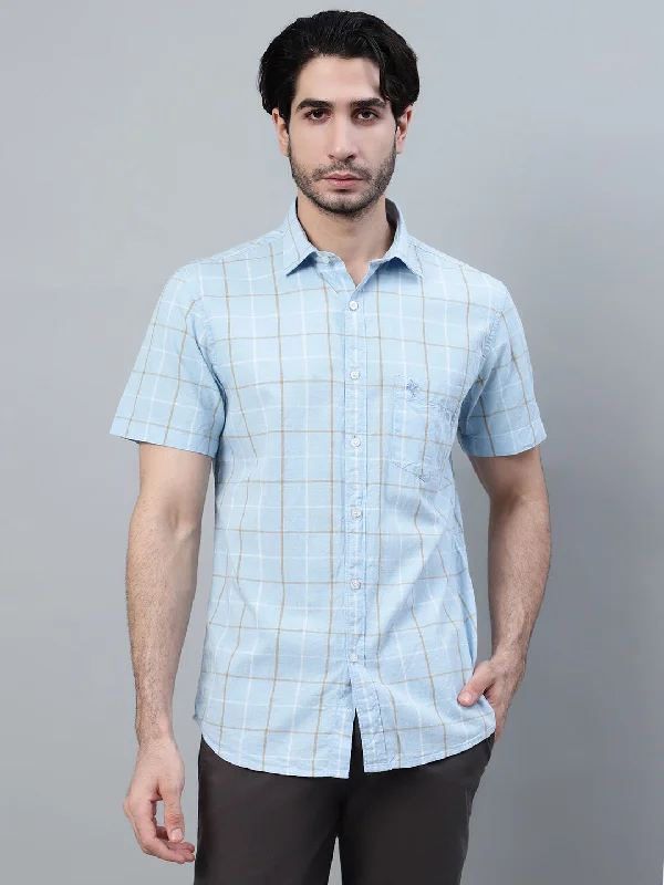 Men's Short - Sleeve Linen Casual Shirts in Light Khaki for a Breathable Summer OptionMen's Sky Blue Checkered Half Sleeve Casual Shirt Men's Short - Sleeve Linen Casual Shirts in Light Khaki for a Breathable Summer OptionMen's Sky Blue Checkered Half Sleeve Casual Shirt
