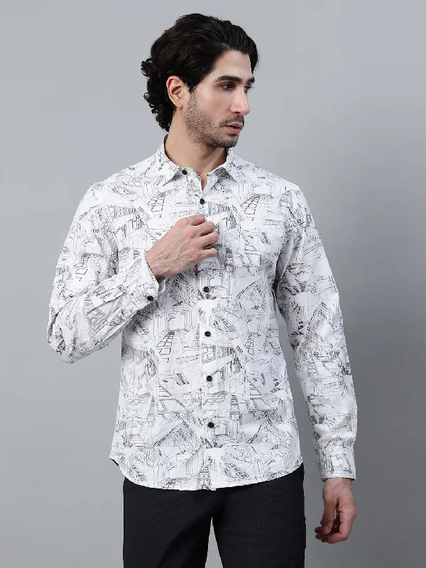 Men's Slim - Fit Printed Floral Casual Shirts in Pastel Colors for a Spring - Inspired VibeMen's White Printed Full Sleeve Casual Shirt Men's Slim - Fit Printed Floral Casual Shirts in Pastel Colors for a Spring - Inspired VibeMen's White Printed Full Sleeve Casual Shirt