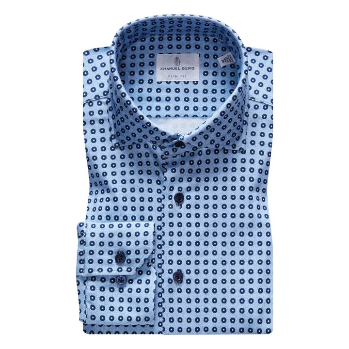 Men's Distressed Denim Casual Shirts with Frayed Edges for a Trendy and Rugged LookModern 4Flex Stretch Knit Shirt SF18241 Medium Blue Men's Distressed Denim Casual Shirts with Frayed Edges for a Trendy and Rugged LookModern 4Flex Stretch Knit Shirt SF18241 Medium Blue