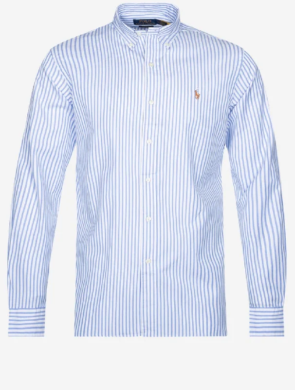 Men's Moisture - Wicking Performance Fabric Casual Shirts for Outdoor ActivitiesButtondown Oxford Stripe Shirt Blue Men's Moisture - Wicking Performance Fabric Casual Shirts for Outdoor ActivitiesButtondown Oxford Stripe Shirt Blue