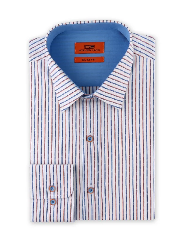Men's Easy - Care Dress Shirts in Light Grey with a Self - Stripe Pattern for a Refined LookStripes Contrast Stripe Dress Shirt for Men | Blue Men's Easy - Care Dress Shirts in Light Grey with a Self - Stripe Pattern for a Refined LookStripes Contrast Stripe Dress Shirt for Men | Blue