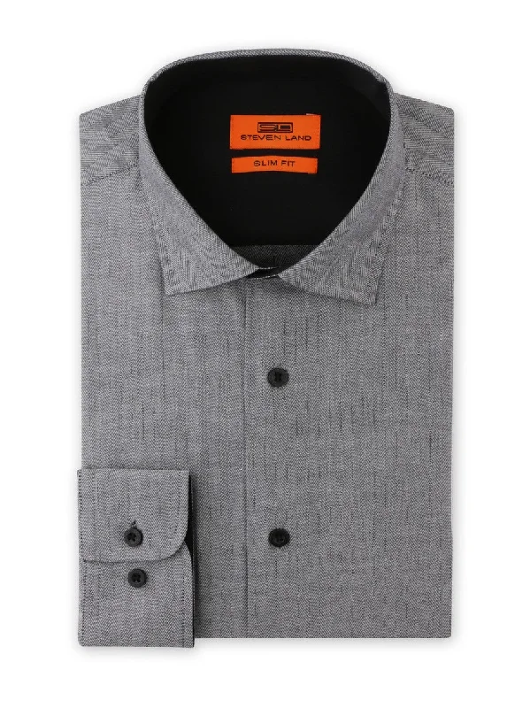 Men's Semi - Fitted Dress Shirts in Emerald Green with Mitered Cuffs for a Polished AppearanceHerringbone Dress Shirt | Black | Slim Fit Men's Semi - Fitted Dress Shirts in Emerald Green with Mitered Cuffs for a Polished AppearanceHerringbone Dress Shirt | Black | Slim Fit
