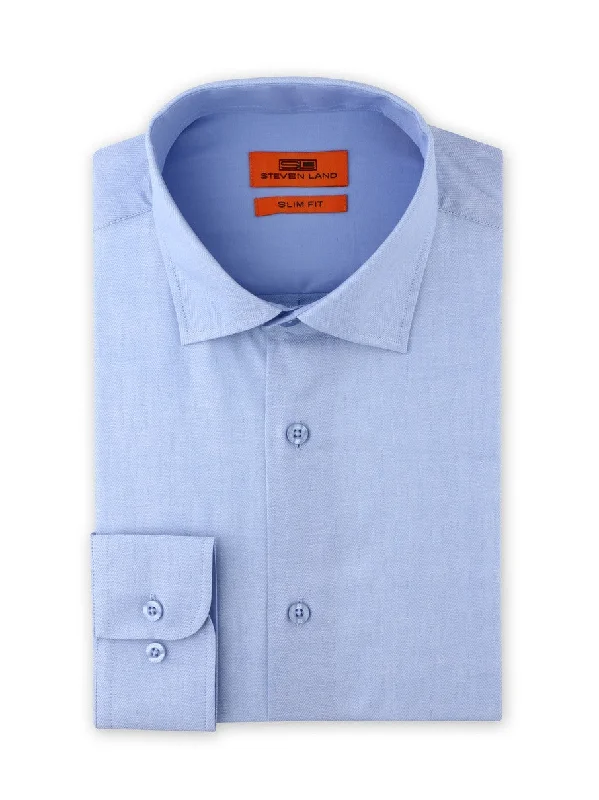 Men's Cotton Poplin Dress Shirts in Royal Blue with a Box Pleat at the Back for Added ComfortHerringbone Dress Shirt | Blue | Slim Fit Men's Cotton Poplin Dress Shirts in Royal Blue with a Box Pleat at the Back for Added ComfortHerringbone Dress Shirt | Blue | Slim Fit
