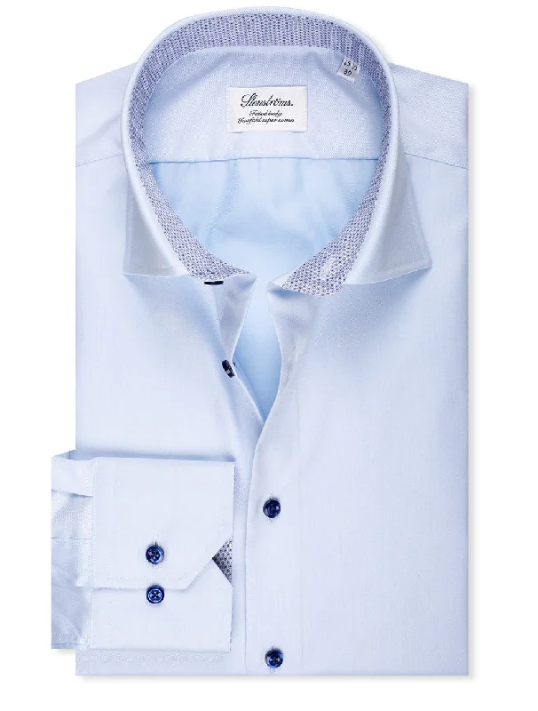 Men's Graphic - Printed Casual Shirts with Pop - Culture References for a Fun and Stylish LookBlue Contrast Button With Inlay Fitted Body Shirt Men's Graphic - Printed Casual Shirts with Pop - Culture References for a Fun and Stylish LookBlue Contrast Button With Inlay Fitted Body Shirt