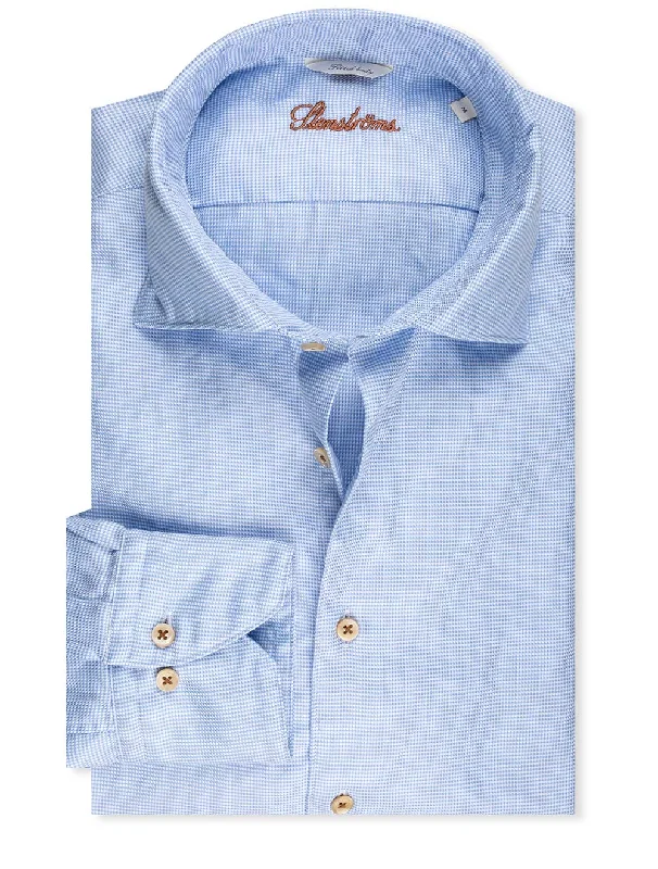 Men's Graphic - Printed Casual Shirts with Pop - Culture References for a Fun and Stylish LookBlue Puppytooth Washed Cotton Fitted Body Shirt Men's Graphic - Printed Casual Shirts with Pop - Culture References for a Fun and Stylish LookBlue Puppytooth Washed Cotton Fitted Body Shirt
