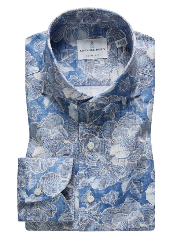 Men's Slim - Fit Printed Floral Casual Shirts in Pastel Colors for a Spring - Inspired VibeSummer Textured Hybrid Shirt SF17437 Blue Men's Slim - Fit Printed Floral Casual Shirts in Pastel Colors for a Spring - Inspired VibeSummer Textured Hybrid Shirt SF17437 Blue