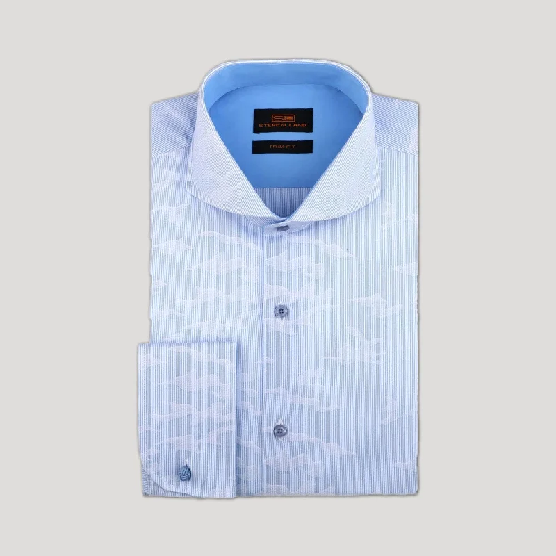 Men's Luxury Cashmere Blend Dress Shirts in Dark Brown for a High - End and Comfortable WearCloud Stripe Dress Shirt for Men | Light Blue | Textured Jacquard Clouds Men's Luxury Cashmere Blend Dress Shirts in Dark Brown for a High - End and Comfortable WearCloud Stripe Dress Shirt for Men | Light Blue | Textured Jacquard Clouds