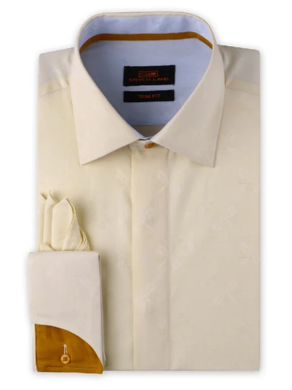 Men's Double - Cuff Dress Shirts in Burgundy with Monogramming Option for a Personalized TouchSteven Land | Dress Shirt | TA1908 | Trim Fit | Spread Collar | Shaped Convertible Cuff | Ochre Men's Double - Cuff Dress Shirts in Burgundy with Monogramming Option for a Personalized TouchSteven Land | Dress Shirt | TA1908 | Trim Fit | Spread Collar | Shaped Convertible Cuff | Ochre