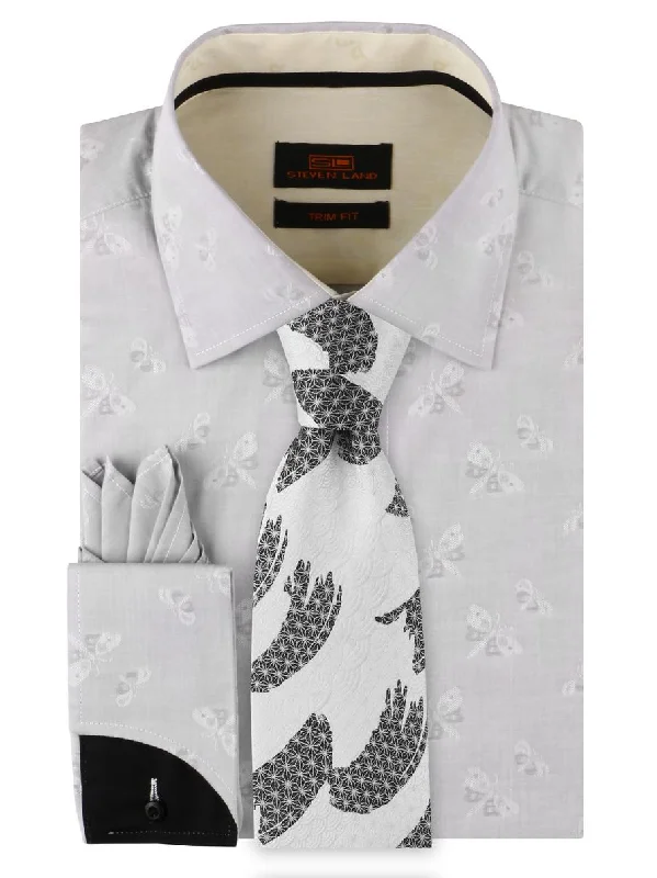 Men's Button - Down Collar Dress Shirts in Creamy Ivory for a Semi - Formal EventSteven Land | Dress Shirt | TA1908 | Trim Fit | Spread Collar | Shaped Convertible Cuff | Silver Men's Button - Down Collar Dress Shirts in Creamy Ivory for a Semi - Formal EventSteven Land | Dress Shirt | TA1908 | Trim Fit | Spread Collar | Shaped Convertible Cuff | Silver