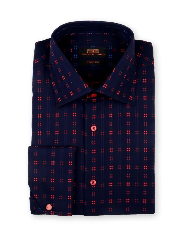Plus Size Men's Wrinkle - Resistant Polyester Dress Shirts in Black for Easy Travel and MaintenanceDress Shirt | TA713 | Trim Fit | 100% Cotton | Windowpane Woven | Spread Collar | French Angle Cuff | Red Plus Size Men's Wrinkle - Resistant Polyester Dress Shirts in Black for Easy Travel and MaintenanceDress Shirt | TA713 | Trim Fit | 100% Cotton | Windowpane Woven | Spread Collar | French Angle Cuff | Red